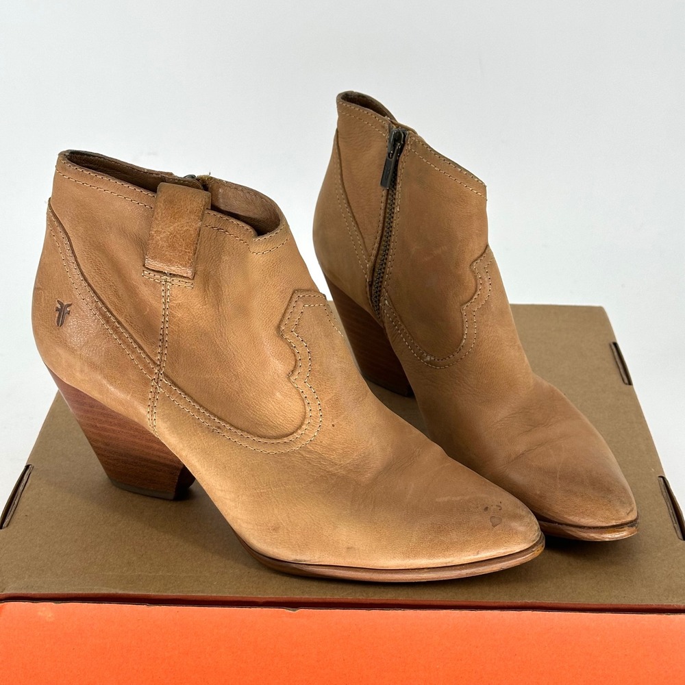 Frye Reina Brown Camel Pointed Leather Ankle Boots Booties Western 9 M
